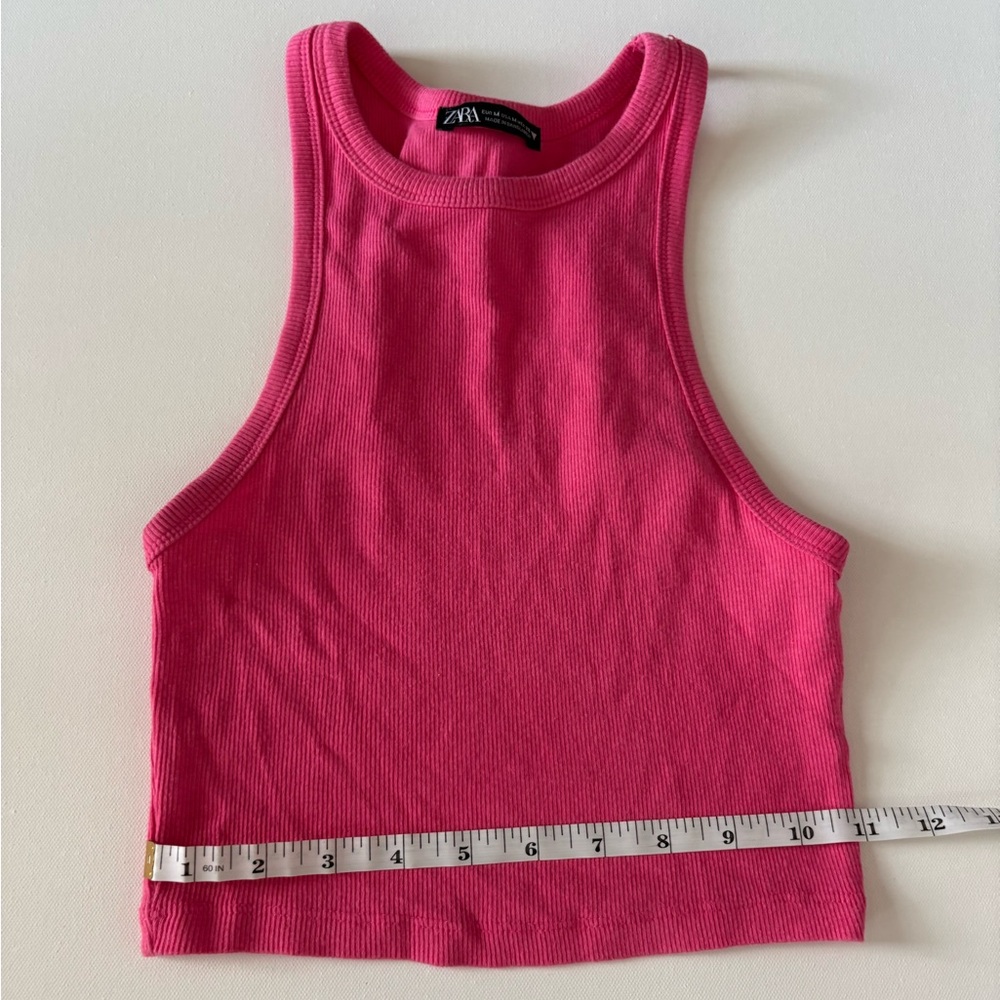 Zara Pink Ribbed Racerback Cropped Balletcore Tank Top Size Medium - Picture 4 of 5